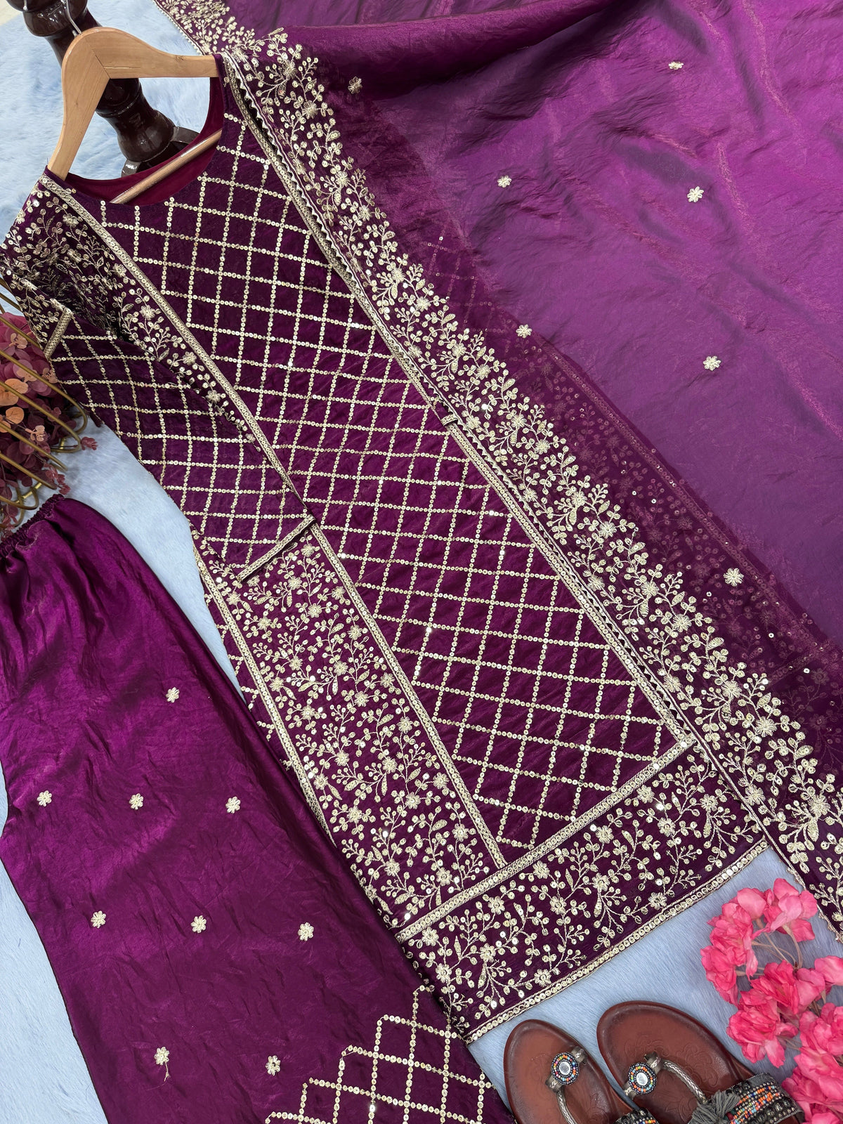 Fab Zone Top Plazzo and Dupatta Designer Party Wear Look