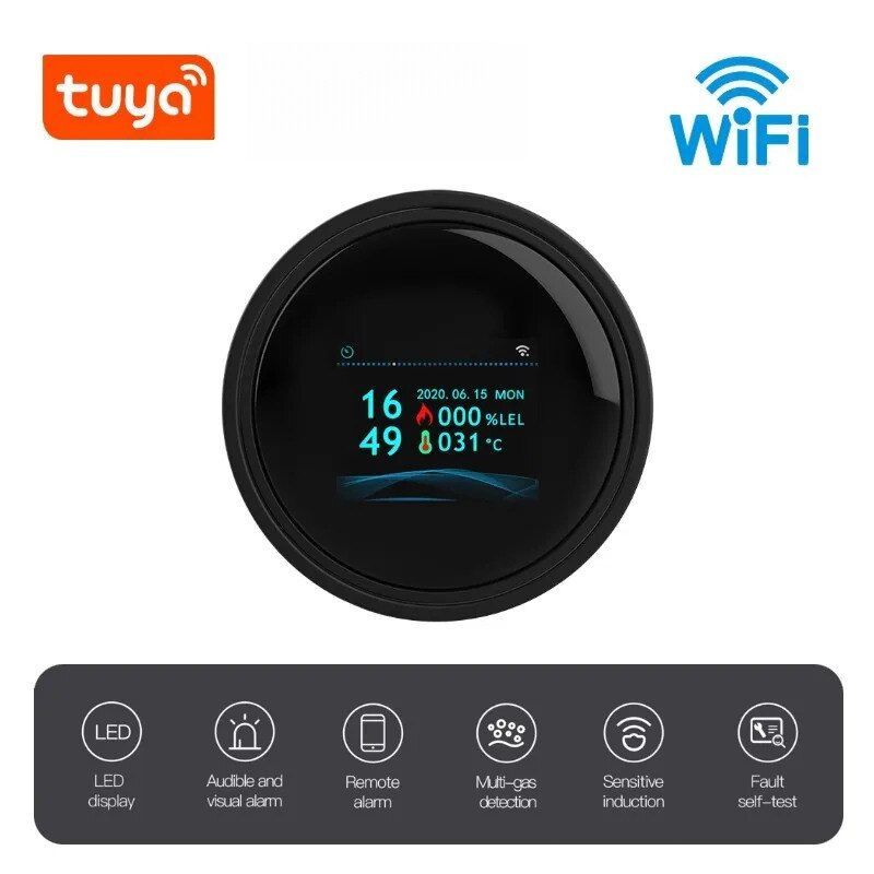 Wifi Natural Gas Sensor LCD display Smart Alarm Gas Leakage Detector for Home