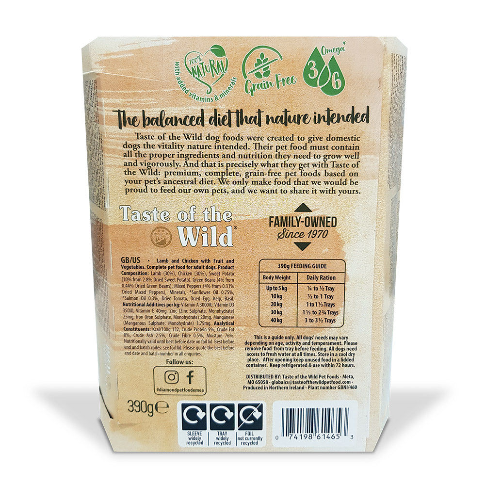 Taste of the Wild Dog Wet Food LAMB Fruit & Veg Tray - 390g