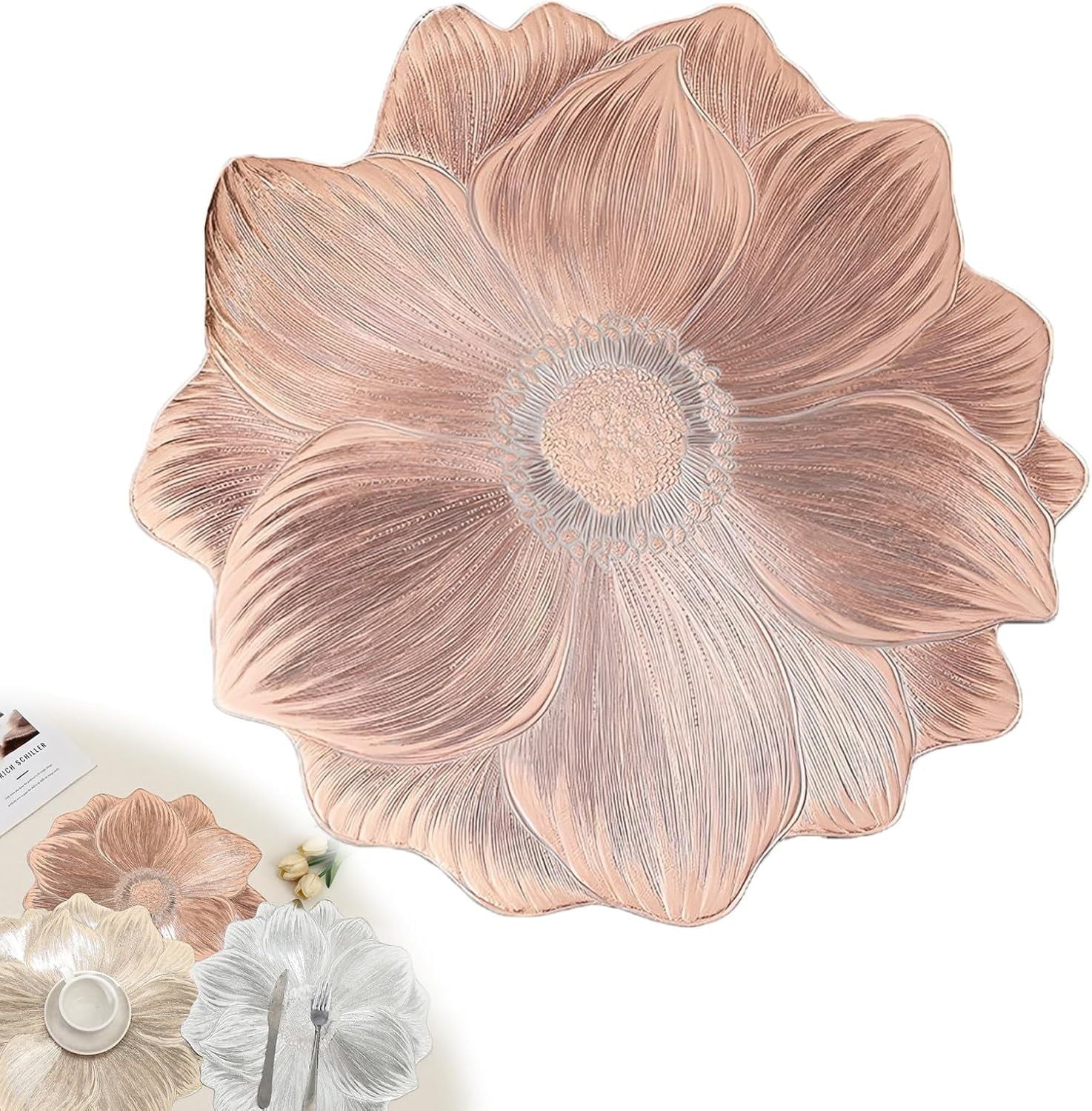 6 Pack Creative Flower PVC Placemat 3D Floral Design Placemats Heat-Resistant Place Mats