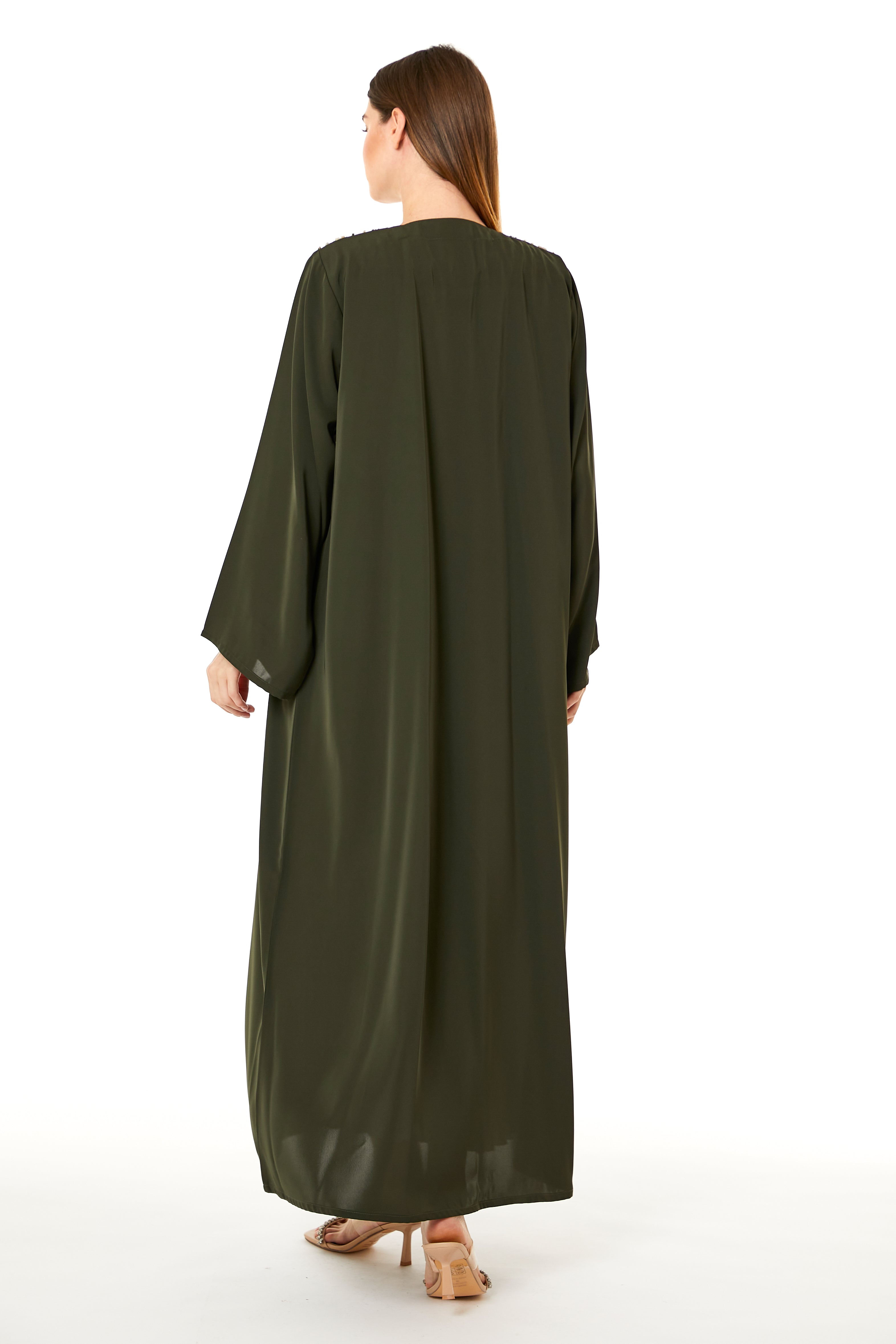 Dark Green Korean Nida Hand Embellished Abaya