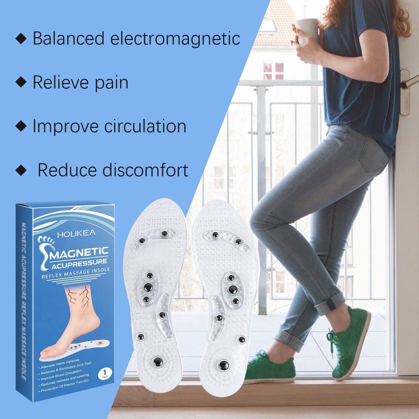 Comfortable Magnetic Massage Insoles for Foot Care, Relieve Pain, Boost Circulation ,1 pair
