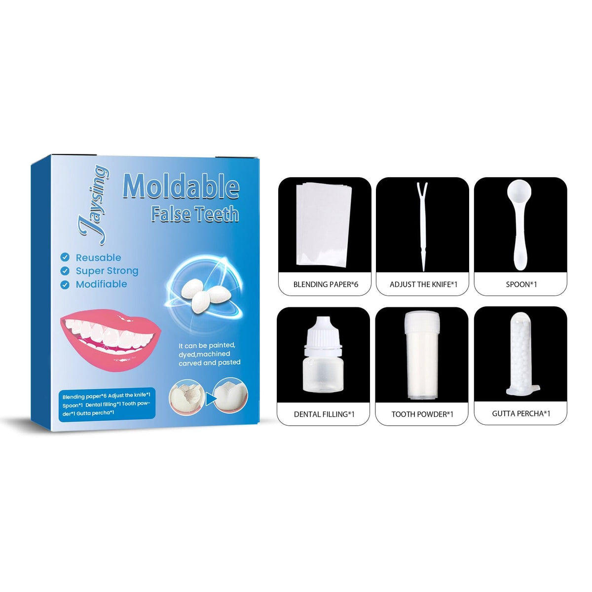 Temporary Vampire Dentures Kit, Dental Glue, Fake Teeth Repair, Party Costume ,1pcs