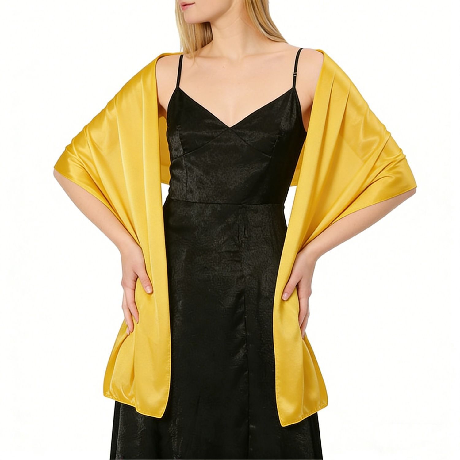 Gold Satin Shawl Wrap for Women Evening Wedding Dress