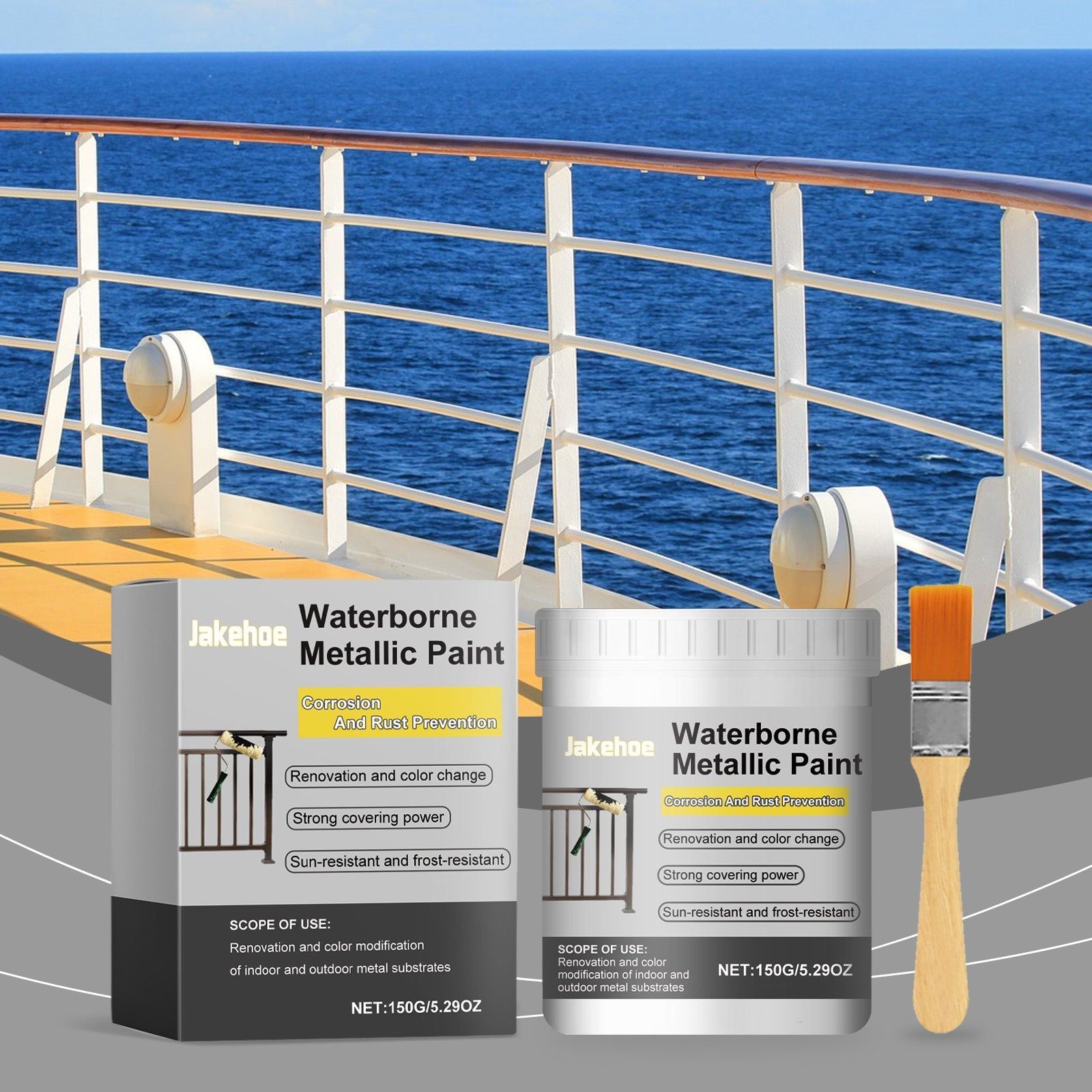 Water-Based Rust Remover Paint, Black Anti-Rust Coating, Metal & Wood Protection ,1set