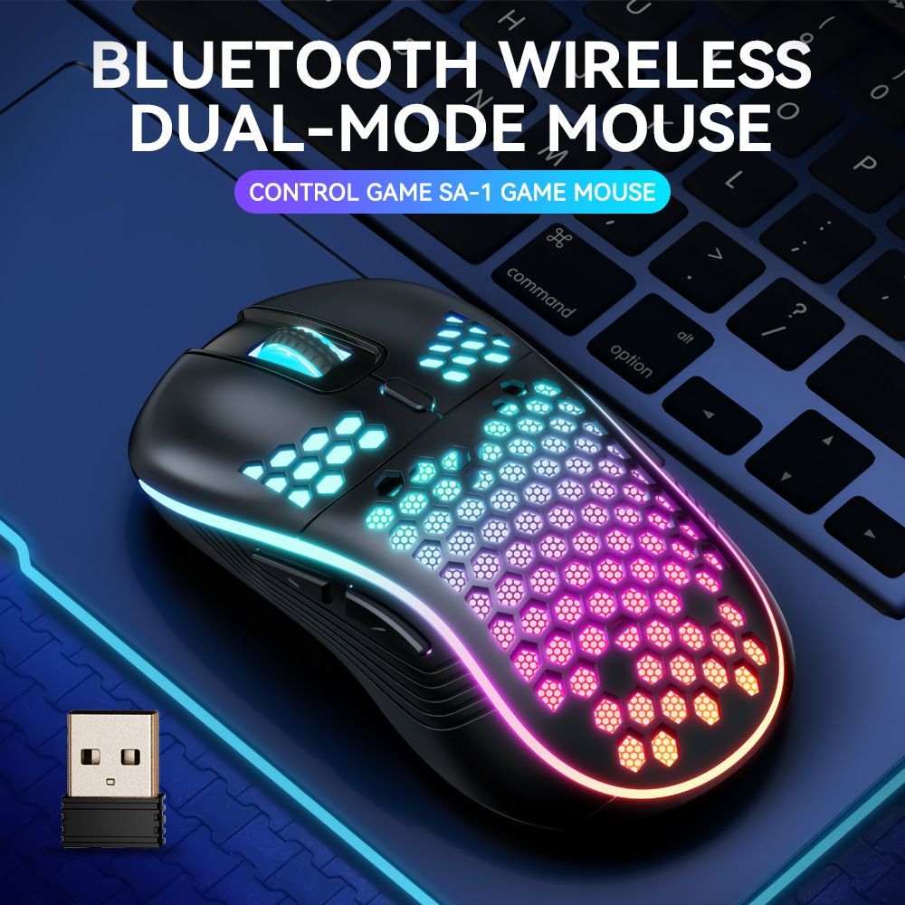 PC Wireless RGB Gaming Mouse Bluetooth Connect With Lightweight Honeycomb Shell