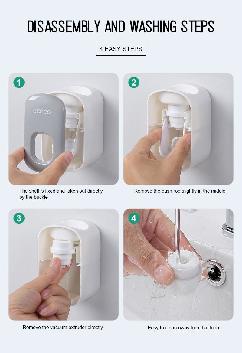 Automatic Toothpaste Dispenser Toothbrush Holder Wall Mounted Bathroom Storage