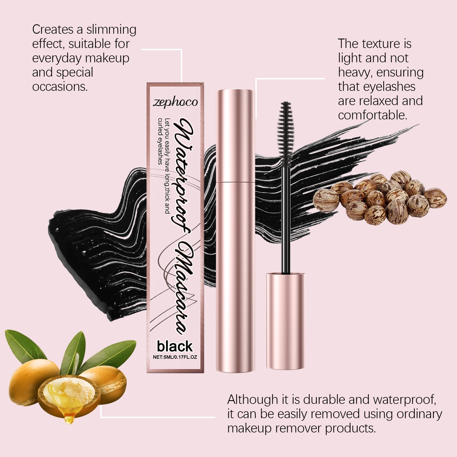 Waterproof Curling Mascara, Long Lasting Natural Lash Enhancer, Volumizing and Smudge-Proof ,5ml