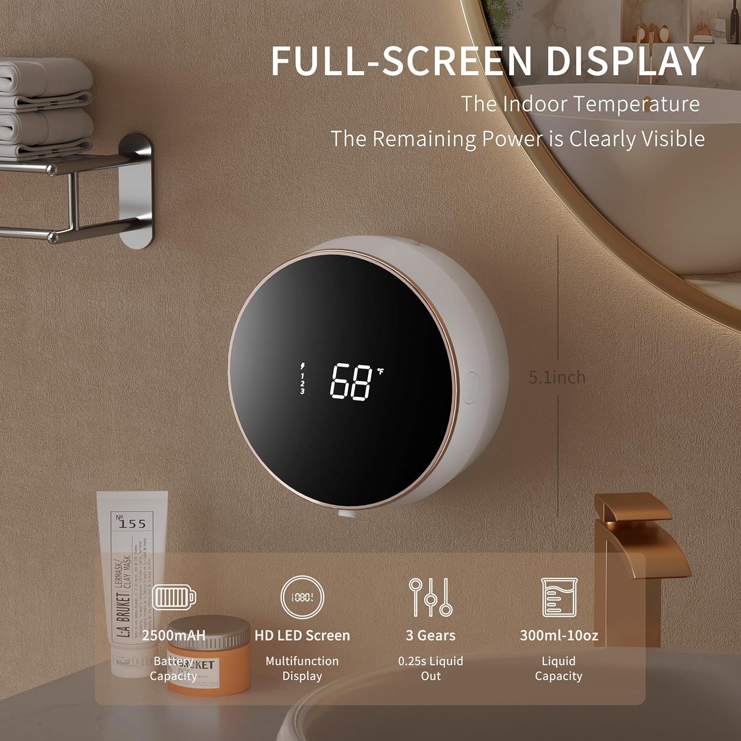 Automatic Soap Dispenser Wall Mount Touchless Soap Dispenser With LED Temperature Display
