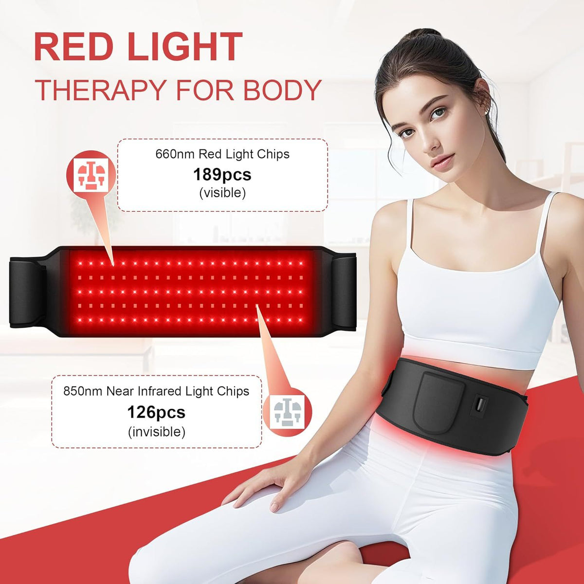 Red Light Therapy 5 Light Levels Infrared Light Heat Therapy Belt Wrap for Back Waist