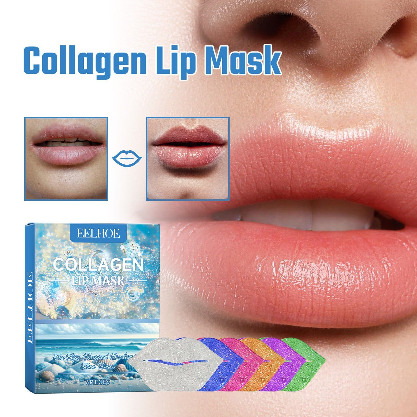 Collagen Lip Mask, Hydrating Lip Care for Dry Cracks, Plump & Smooth Lips ,6pieces