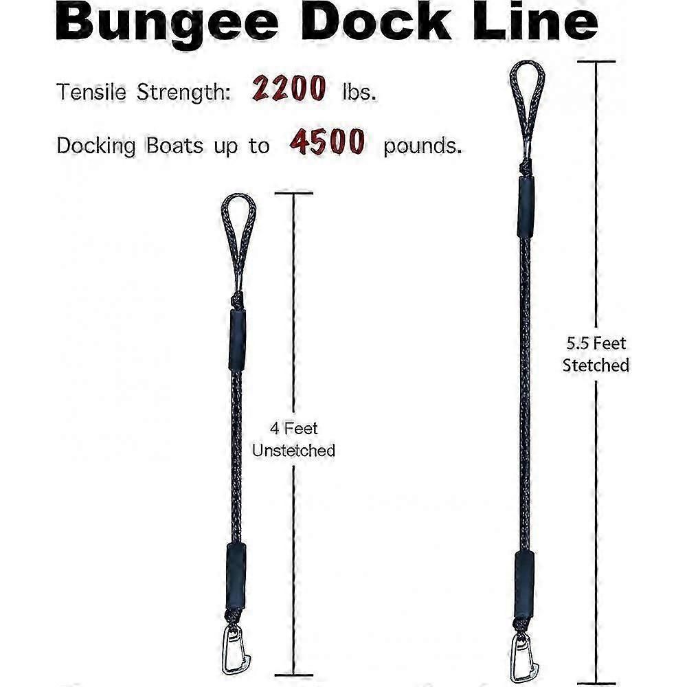 Bungee Dock Line With Hook , Black Mooring Rope For Boat 4 Ft 2 Pack Black