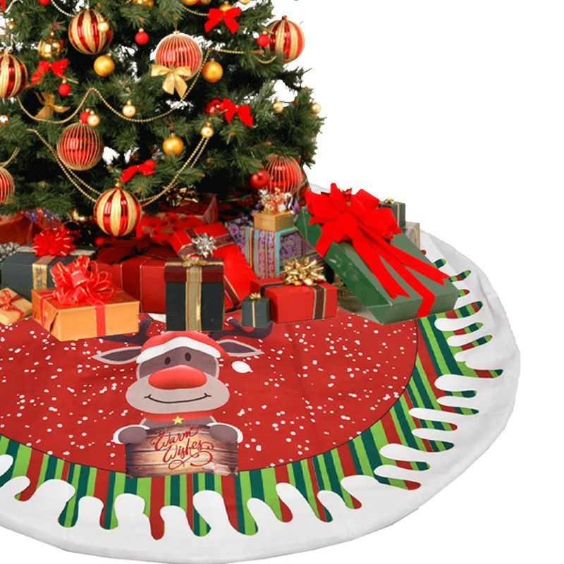 Christmas Tree Skirt Elk Santa Snowman Pattern Tree Mat Xmas Home Party Decoration