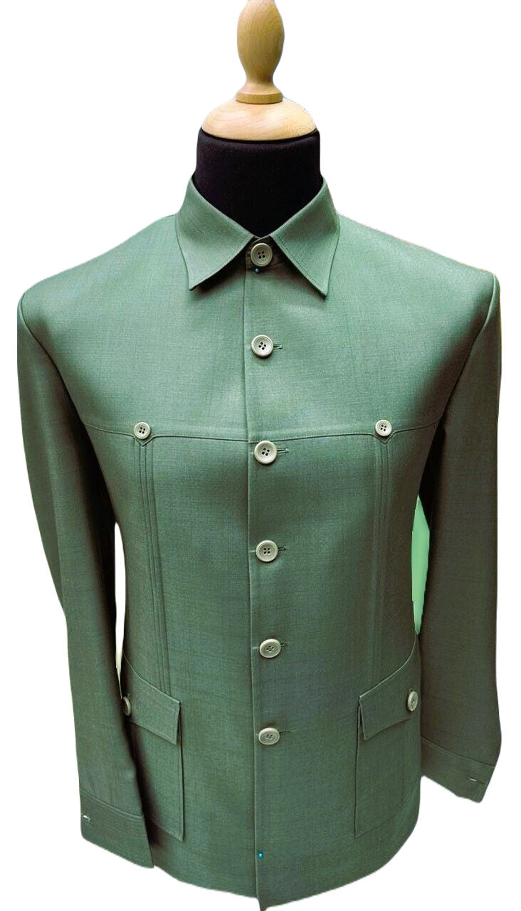 Green Safari Suit for Men Vintage Stylish Coat pant Classic Formal Suit