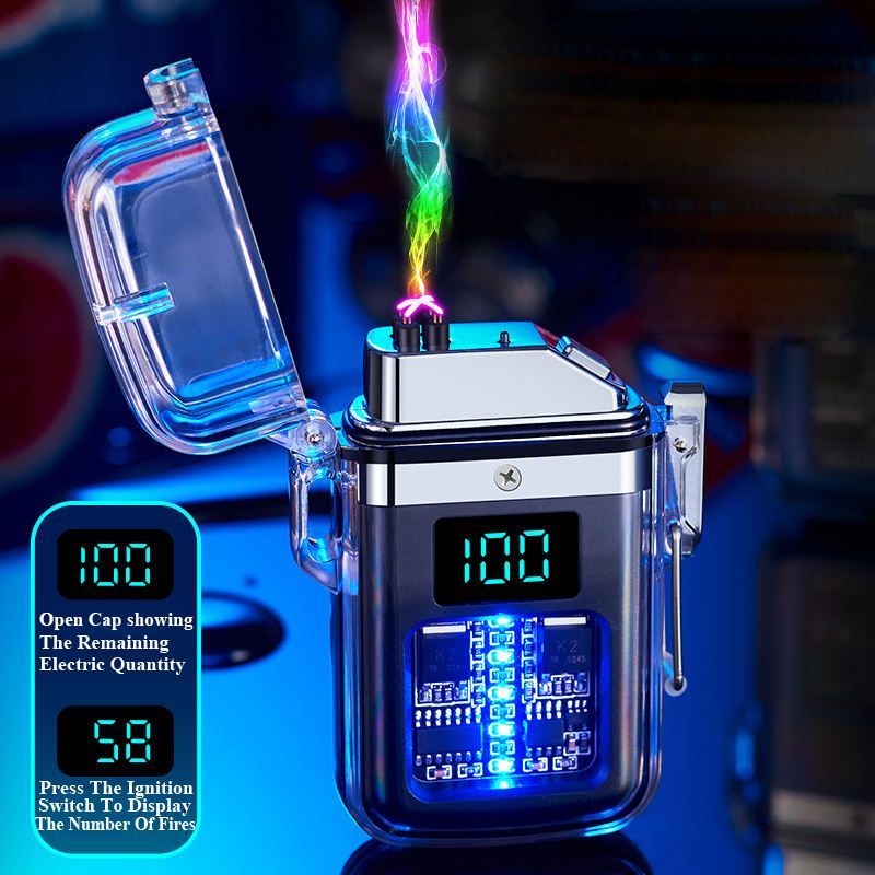 Electric Lighter Dual Arc Waterproof Rechargeable Lighter With Battery Indicator