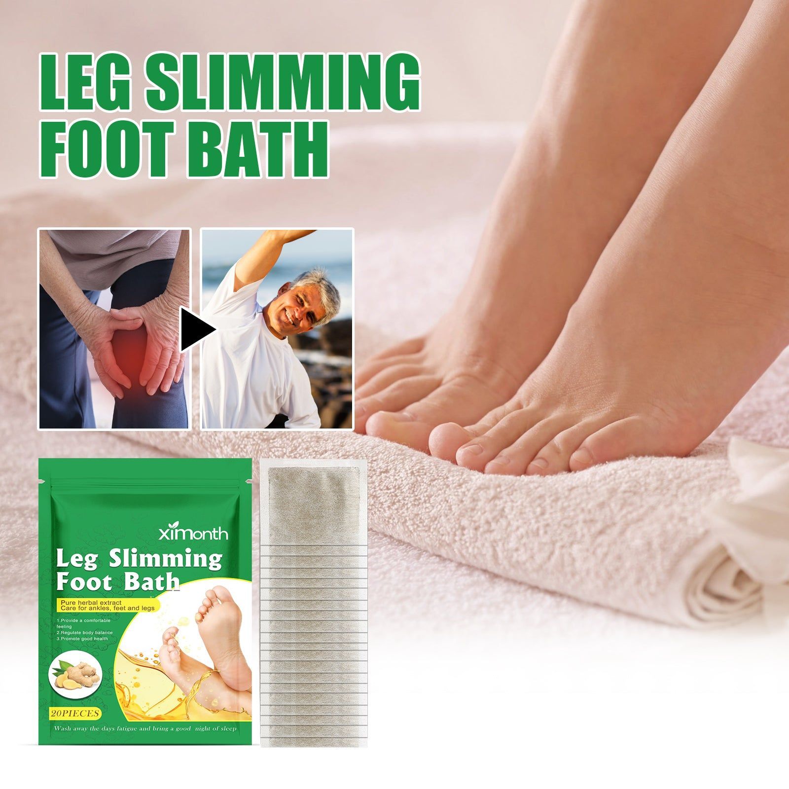 Slimming Foot Bath Pack for Moisture, Cold Relief, Muscle Soreness, and Firming, Boost Blood Circulation, Relax and Rejuvenate ,20pcs