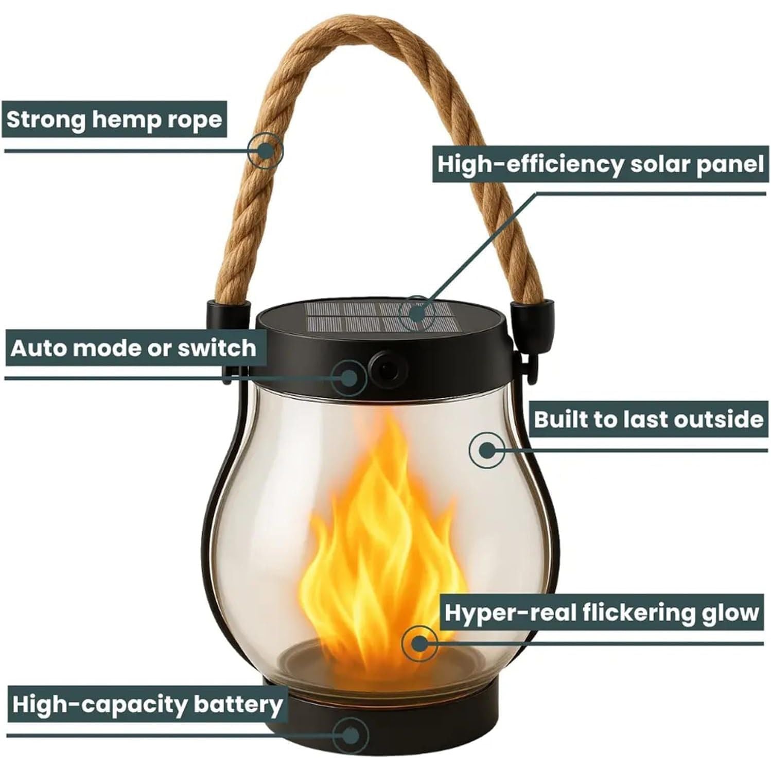 Outdoor Solar Lanterns Dancing Flame Solar Lantern Waterproof Hemp Rope Outdoor Lights