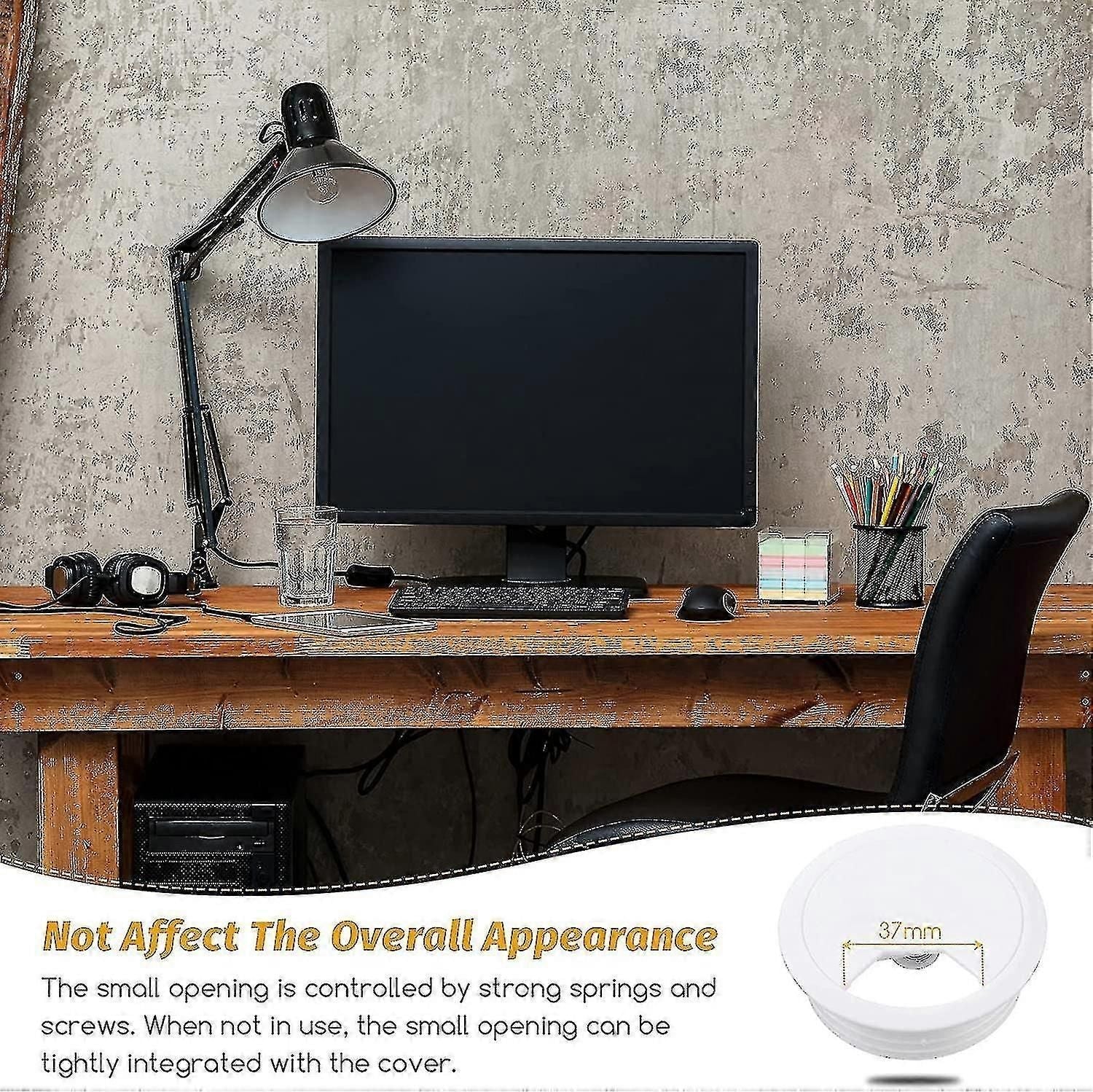 Desk Cable Grommet Cord Organizer - 60mm Mounting Hole Cover for Computer Desk Wire Management (Plastic Tidy Clip)