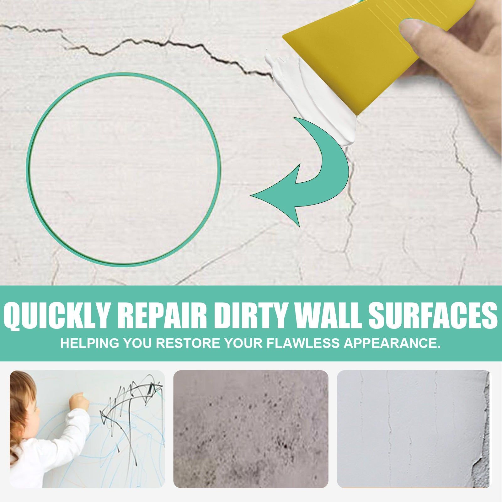 Fast Wall Repair Kit, Fix Stains, Cracks, Graffiti, Mildew, Easy DIY Restoration ,100g