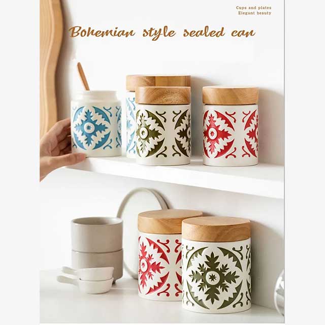 Porcelain Jar with Wood Lid – Elegant Storage Container for Kitchen, Bathroom, or Office