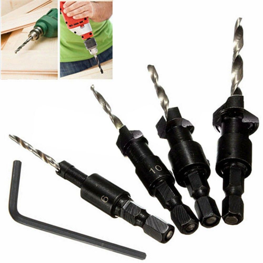4pcs Wood Countersink Drill Bit Set Woodworking Chamfer Bit Hex Shank Screw Carpentry Tool