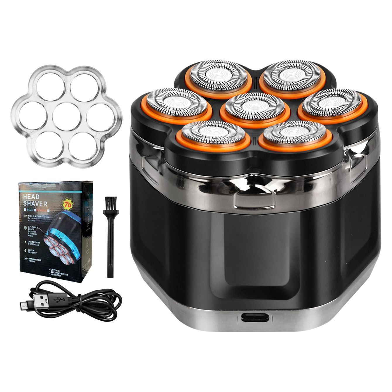 7-Blade Magnetic Electric Shaver with LED Display and USB Charging
