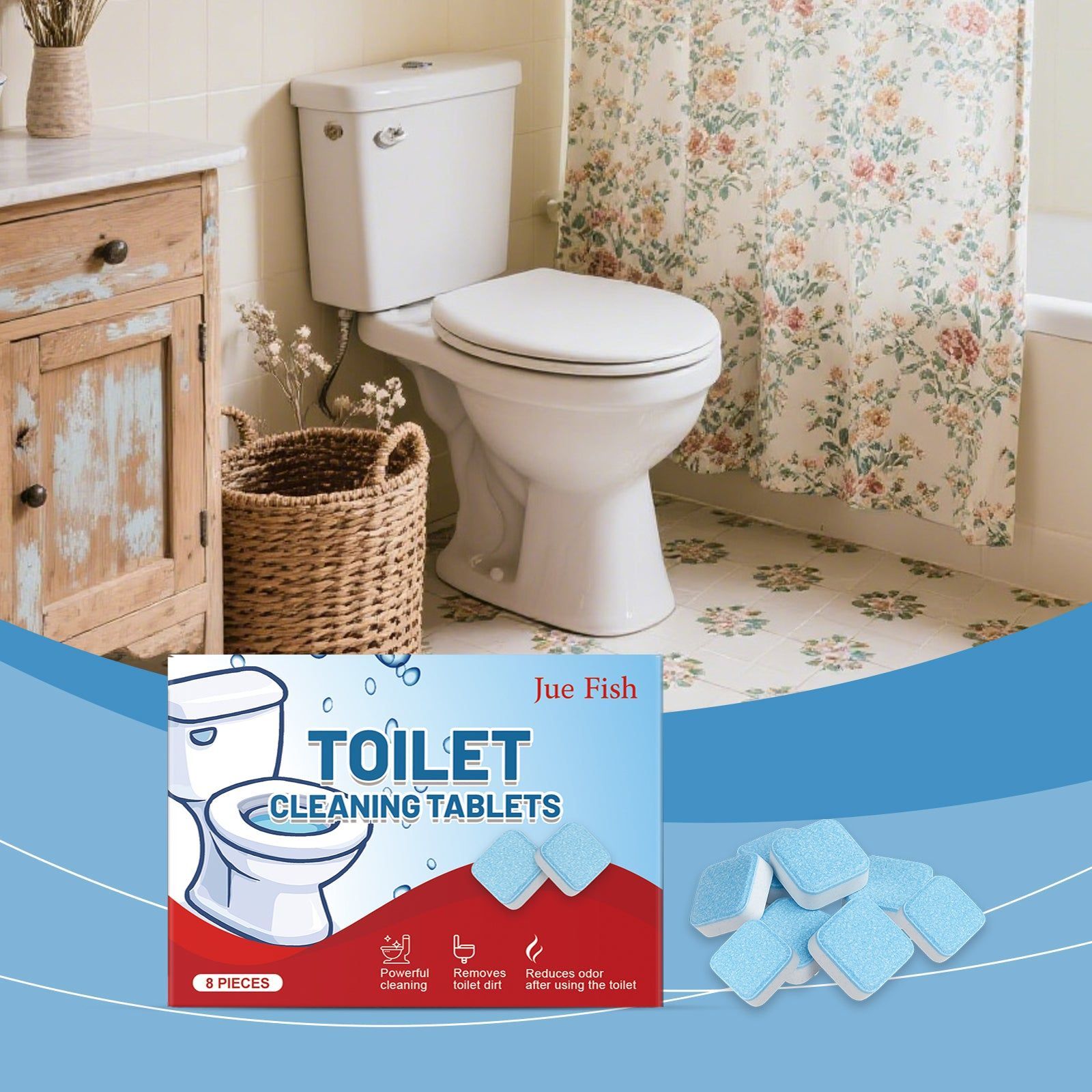 Automatic Bathroom Cleaning Tablets, Remove Dirt, Odor, Scale, Fresh Fragrance ,8pcs