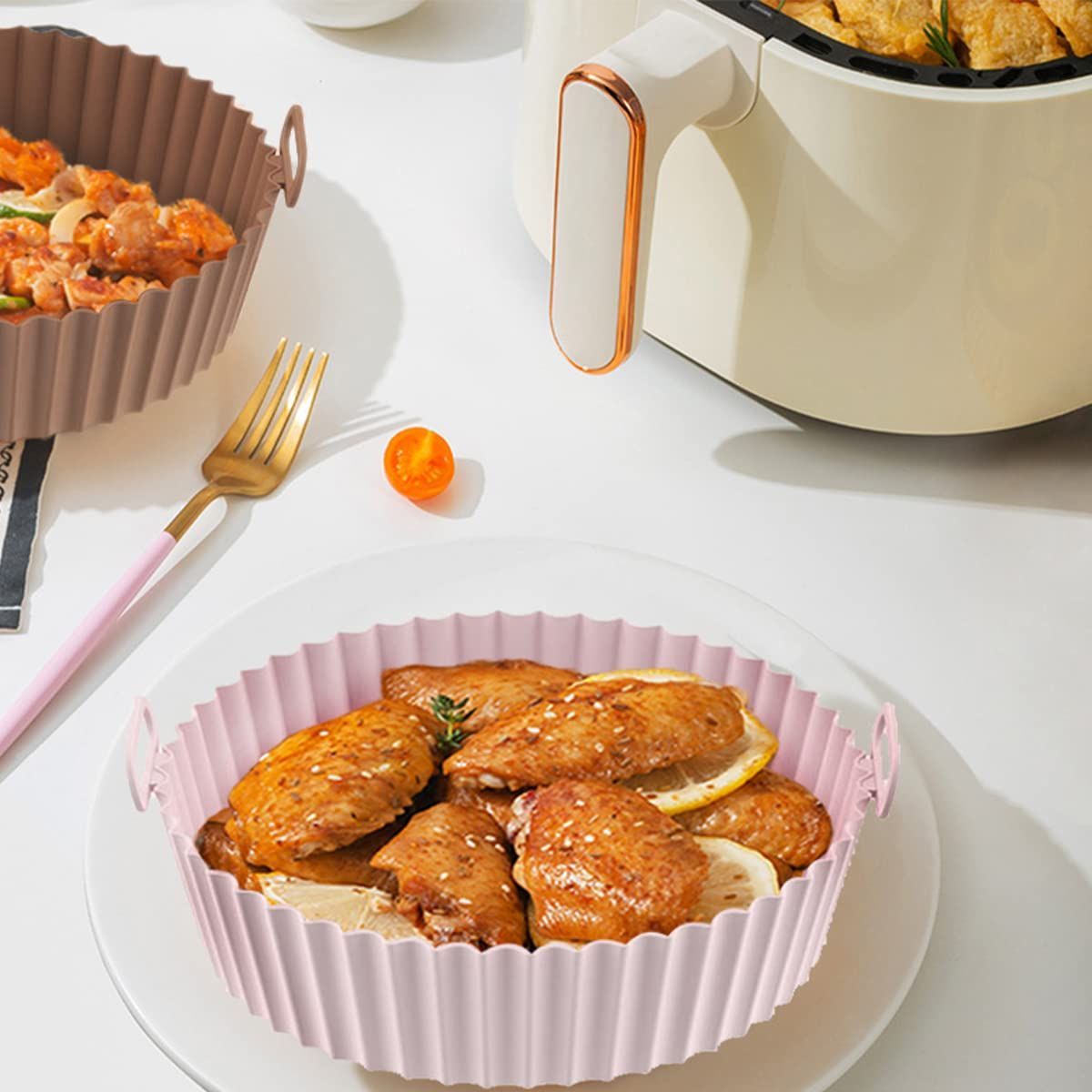 2Pcs Silicone Air Fryer Liner Reusable Air Fryer Basket 7.5 Inch Baking Tray