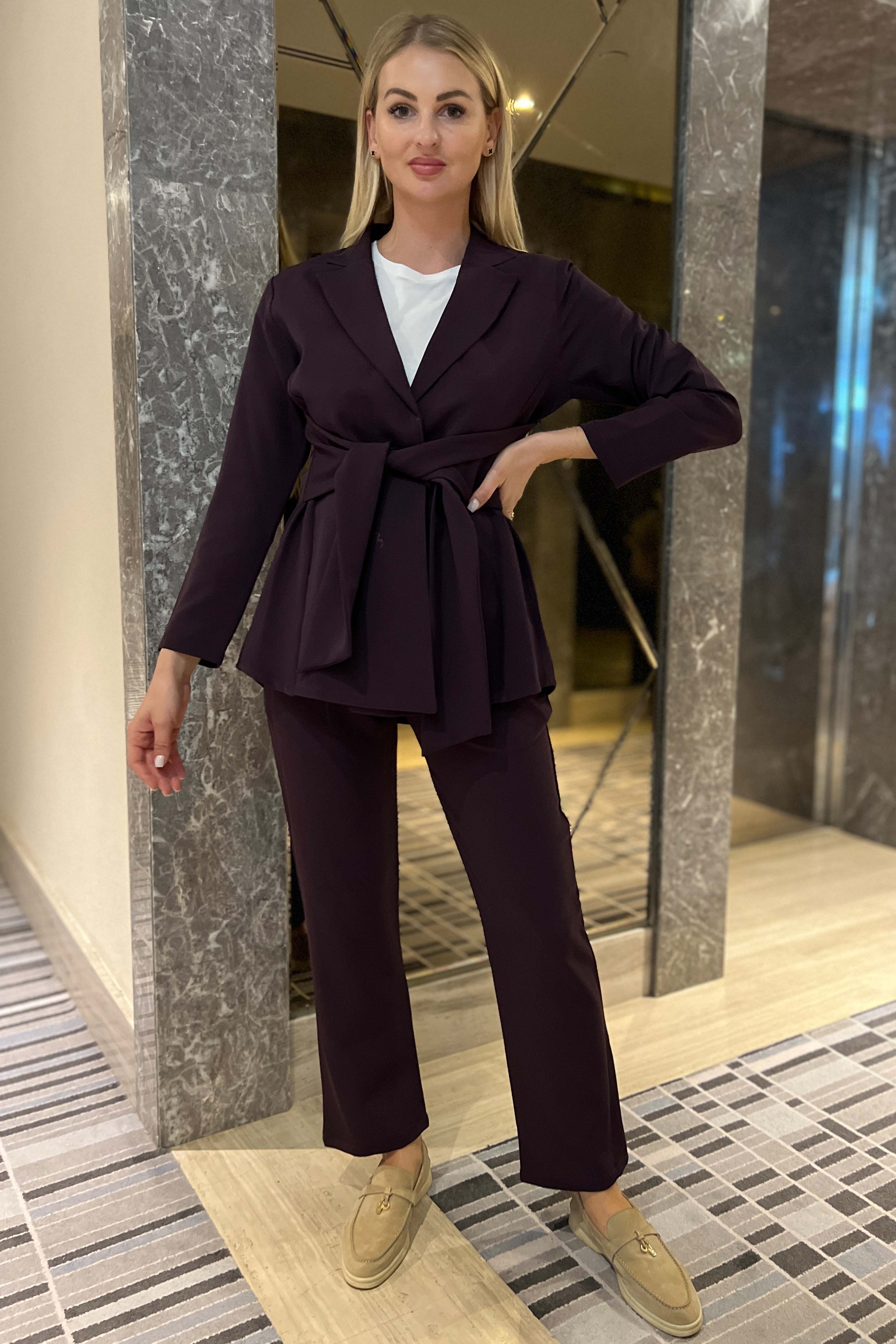 MOiSTREET Magenta  Barbie Crepe Fabric Blazer and Pants Set