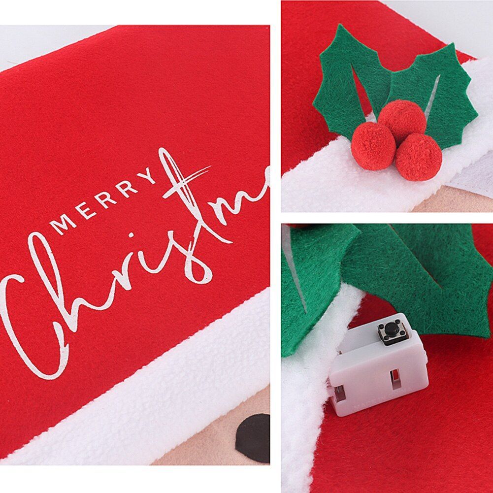 4pcs Santa Claus Back Chair Covers With Lights For Dining Room Holiday Christmas Decoration