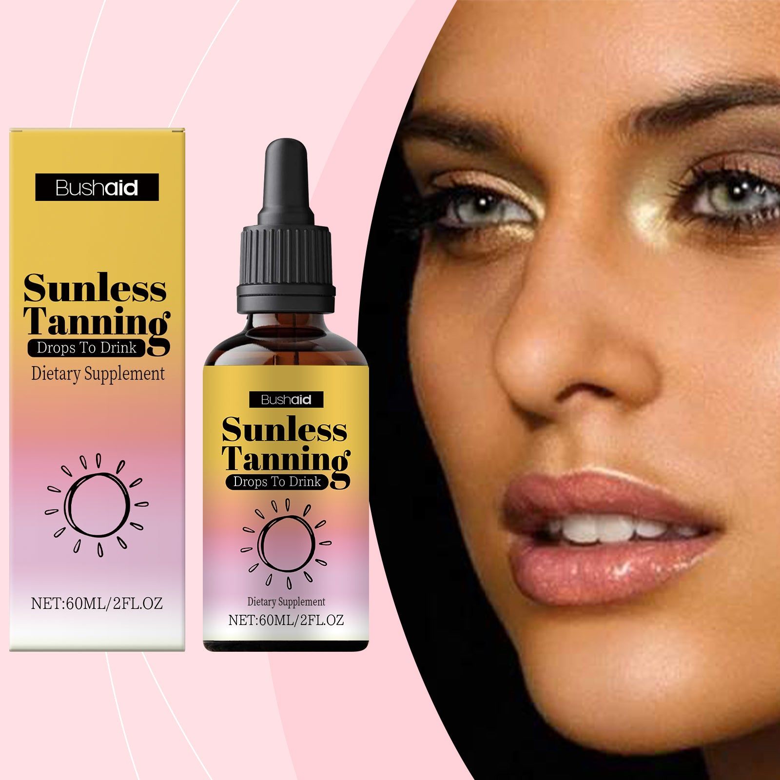 BushAid Tanning Drops for Body, Natural Skin Glow, Personal Care, Easy to Use ,60ml