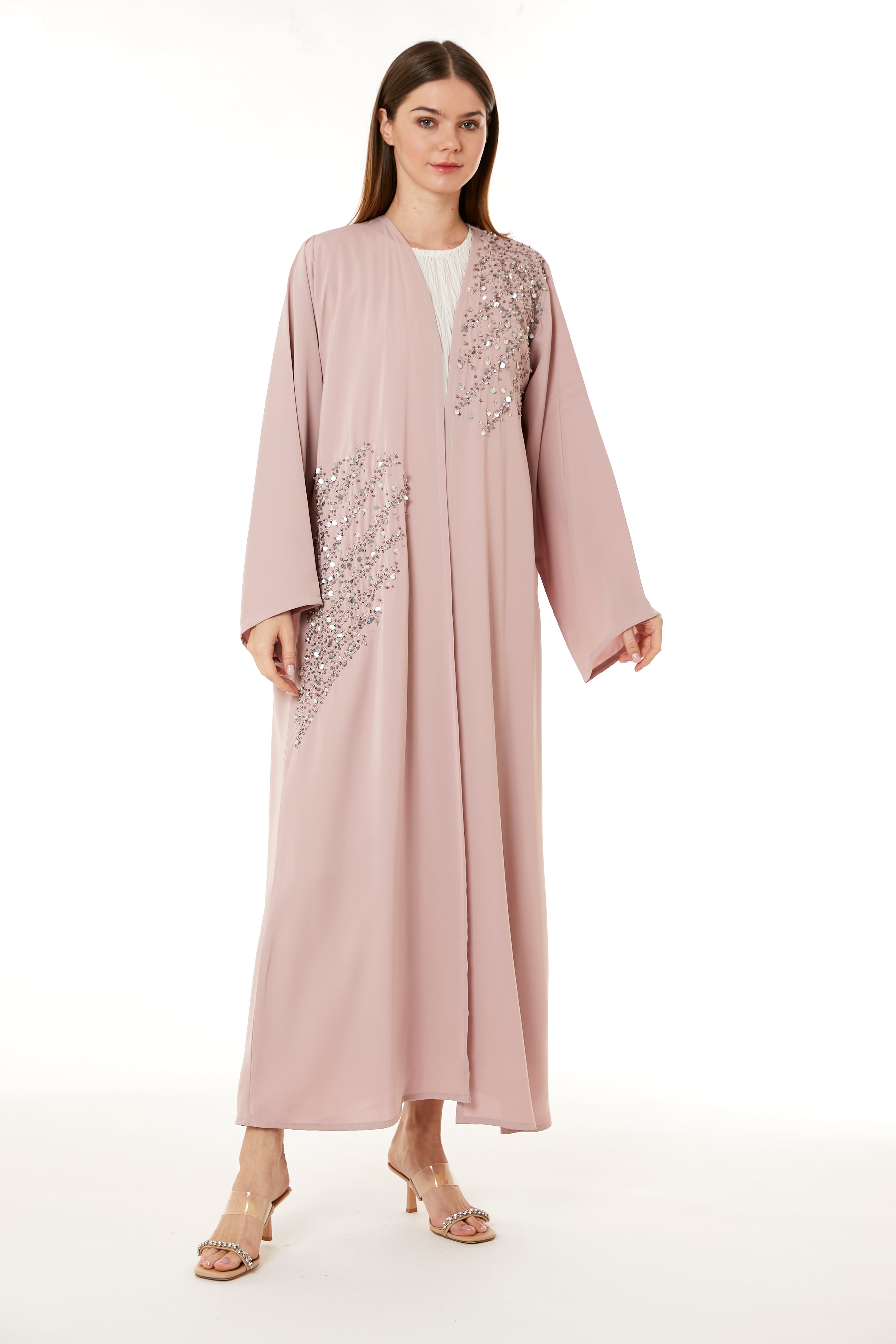 Tan Korean Nida Hand Embellished Abaya