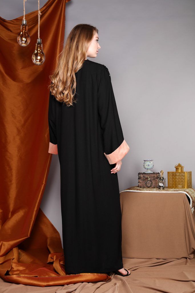 MOiSTREET Golden Embroidery with Contrast Cuffs Abaya