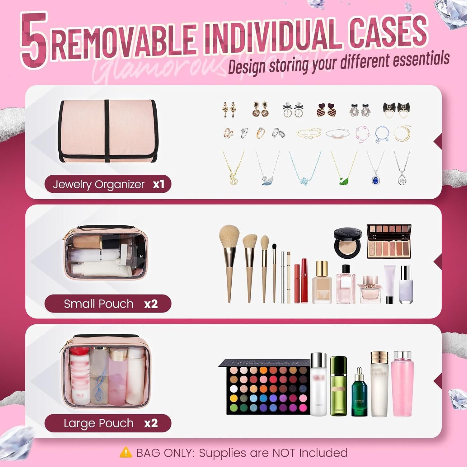 Large Travel Makeup Bag Storage Bags Multiple Pockets Cosmetic Bag for Toiletries Skincare