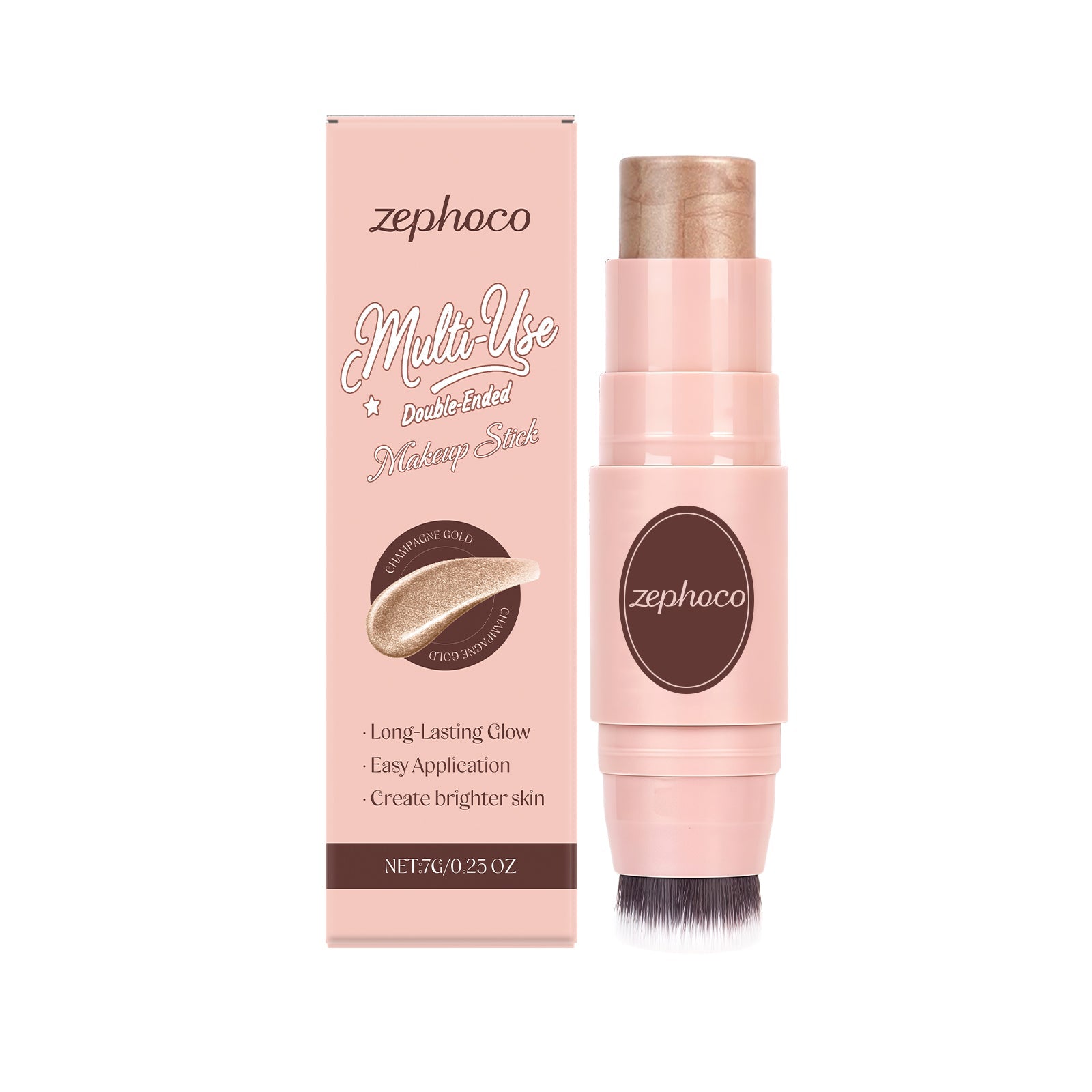 Champagne Gold Double-Headed Makeup Stick, Blush, Contour, Long-Lasting, Beginner Friendly ,7g