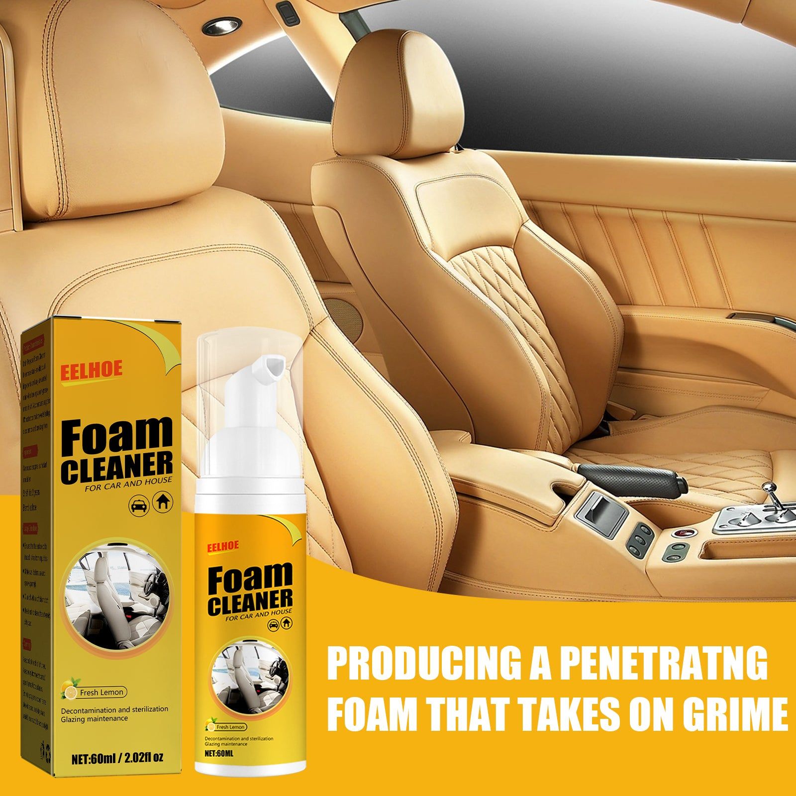 Car Seat Cleaning Foam, Multi-Purpose Interior Decontamination, Safe and Fast ,250ml