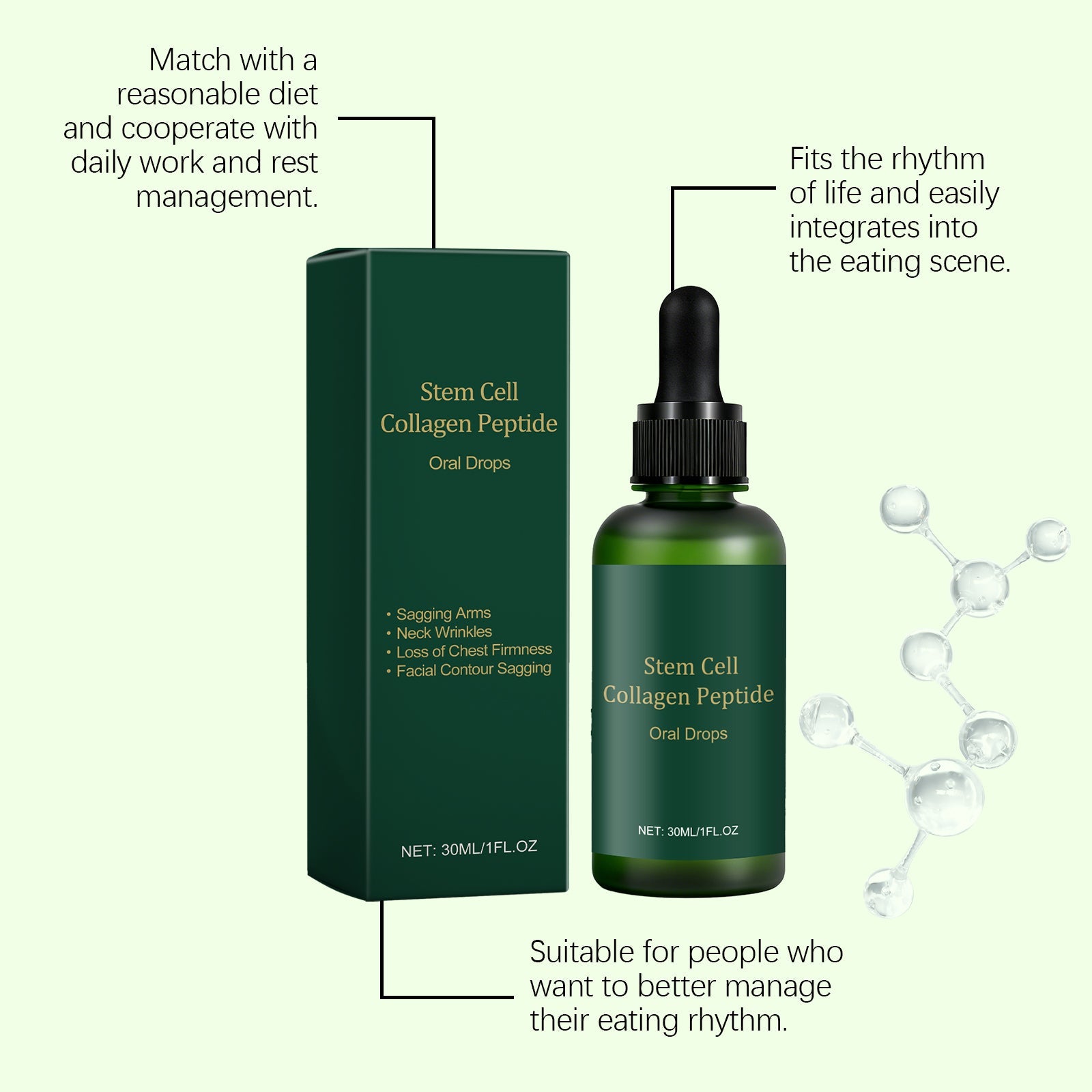 Collagen Peptide Oral Drops, Daily Body Care, Boost Energy, Improve Skin, Nutritional Supplement ,30ml