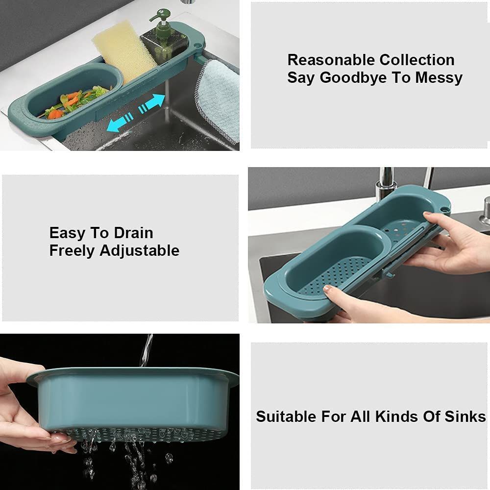 Kitchen Sink Holder Storage Basket Telescopic Drain Rack Dishwashing Filter Sponge Organizer