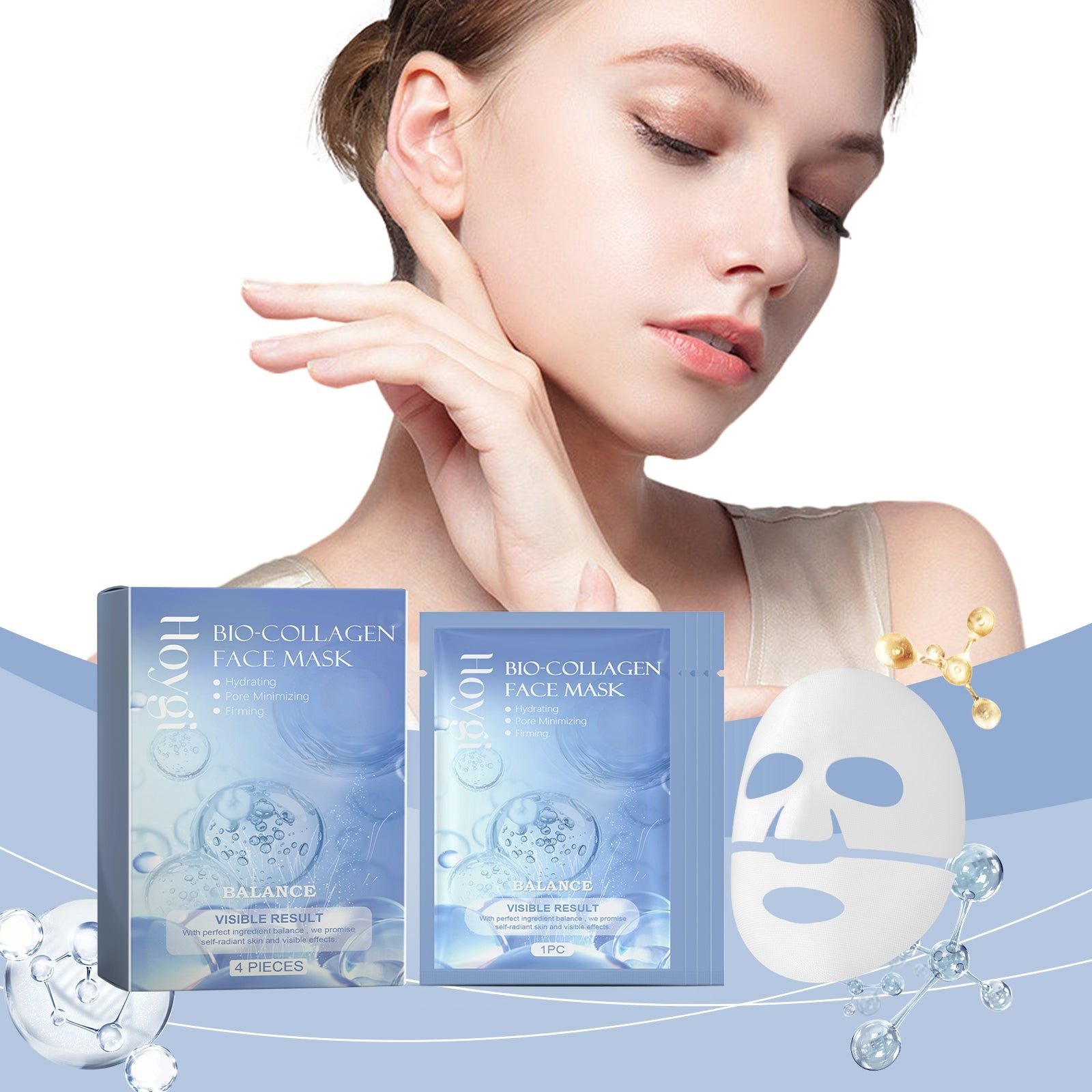 Collagen Hydrating Mask, Moisturizing, Refreshing Skin Care, Glow, Anti-Aging ,4pieces