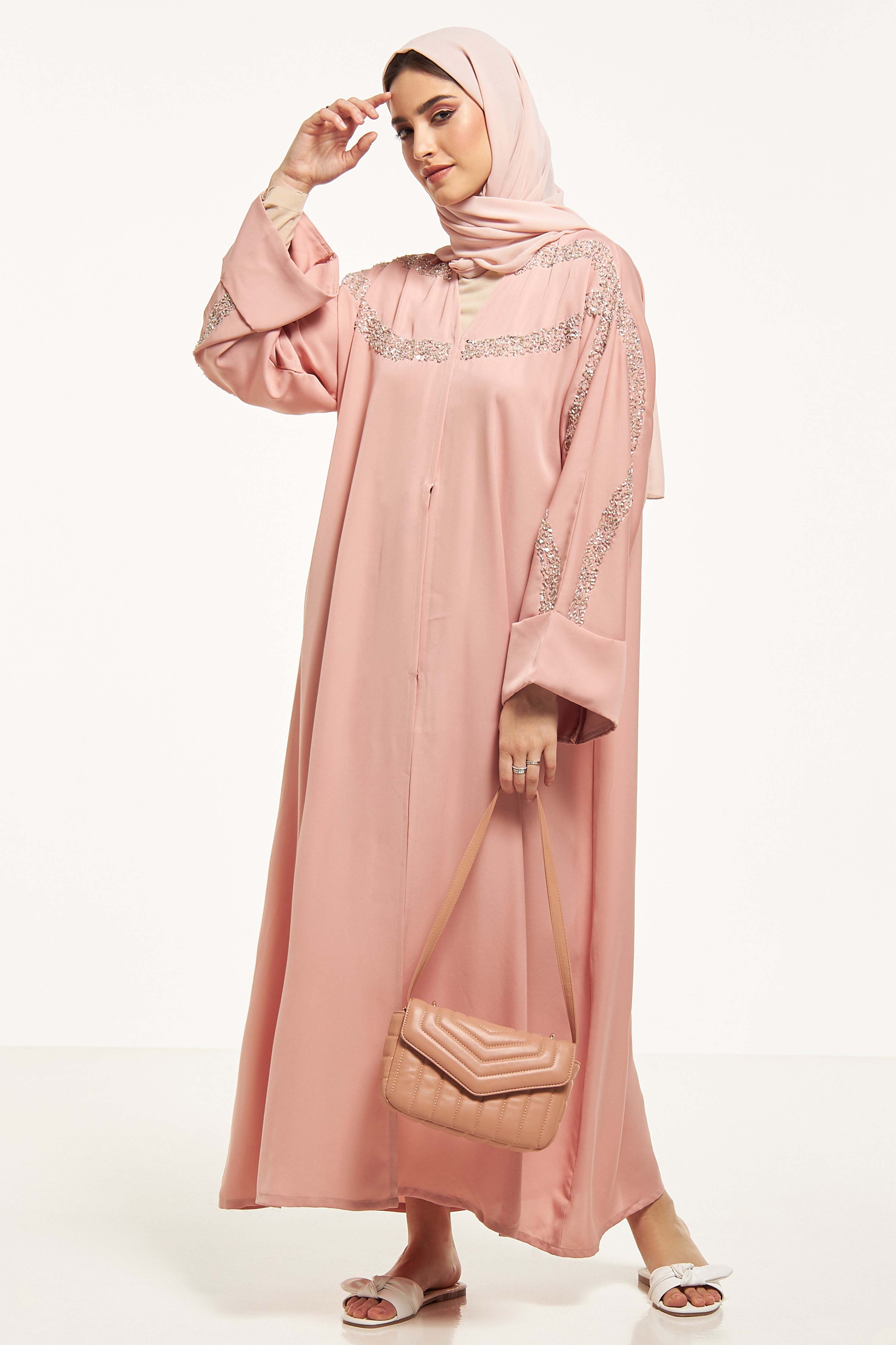MOiSTREET Embellished Abaya with Sheila