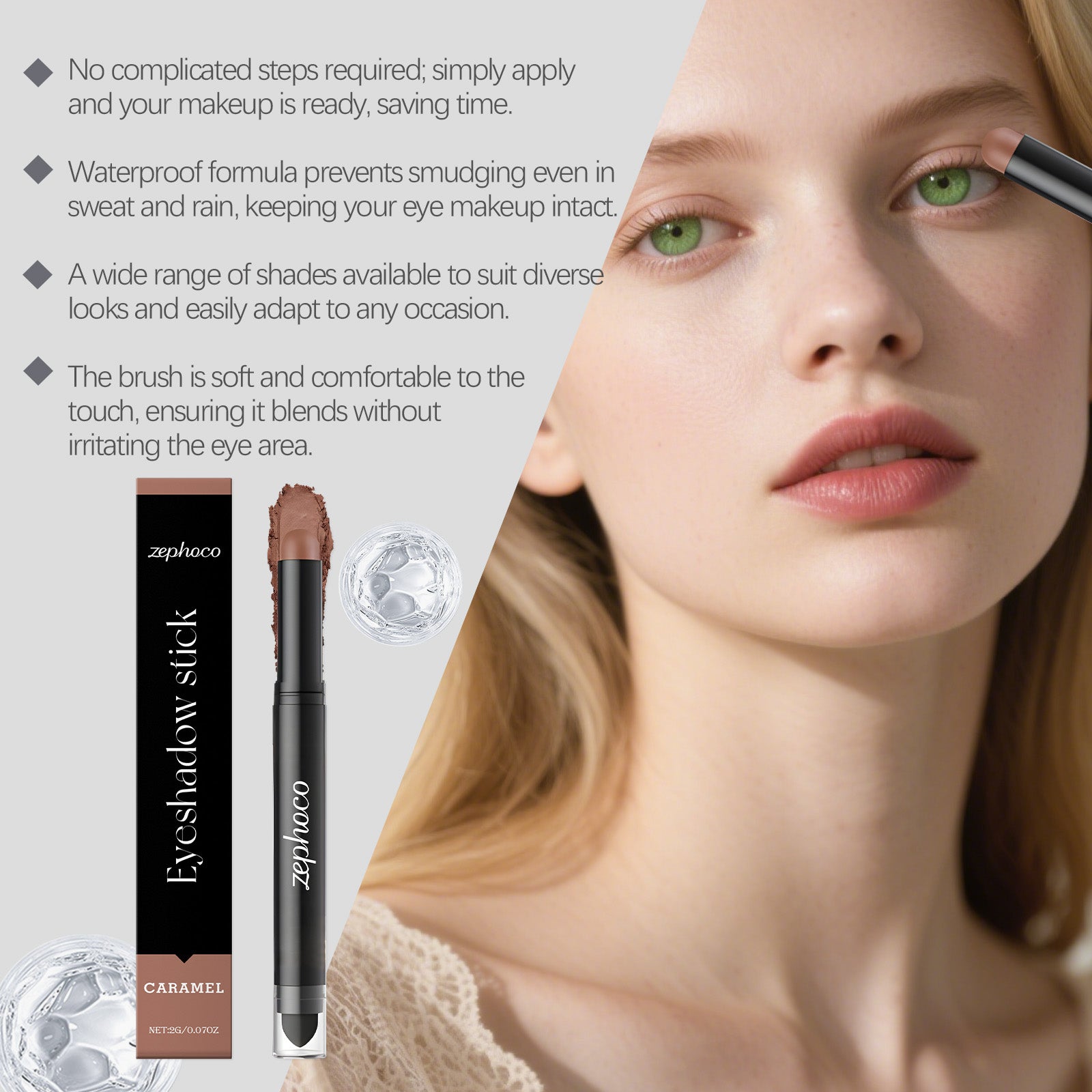 Caramel Eyeshadow Stick, Natural Color Development, Easy to Apply, Long-lasting Bright Eyes ,2g