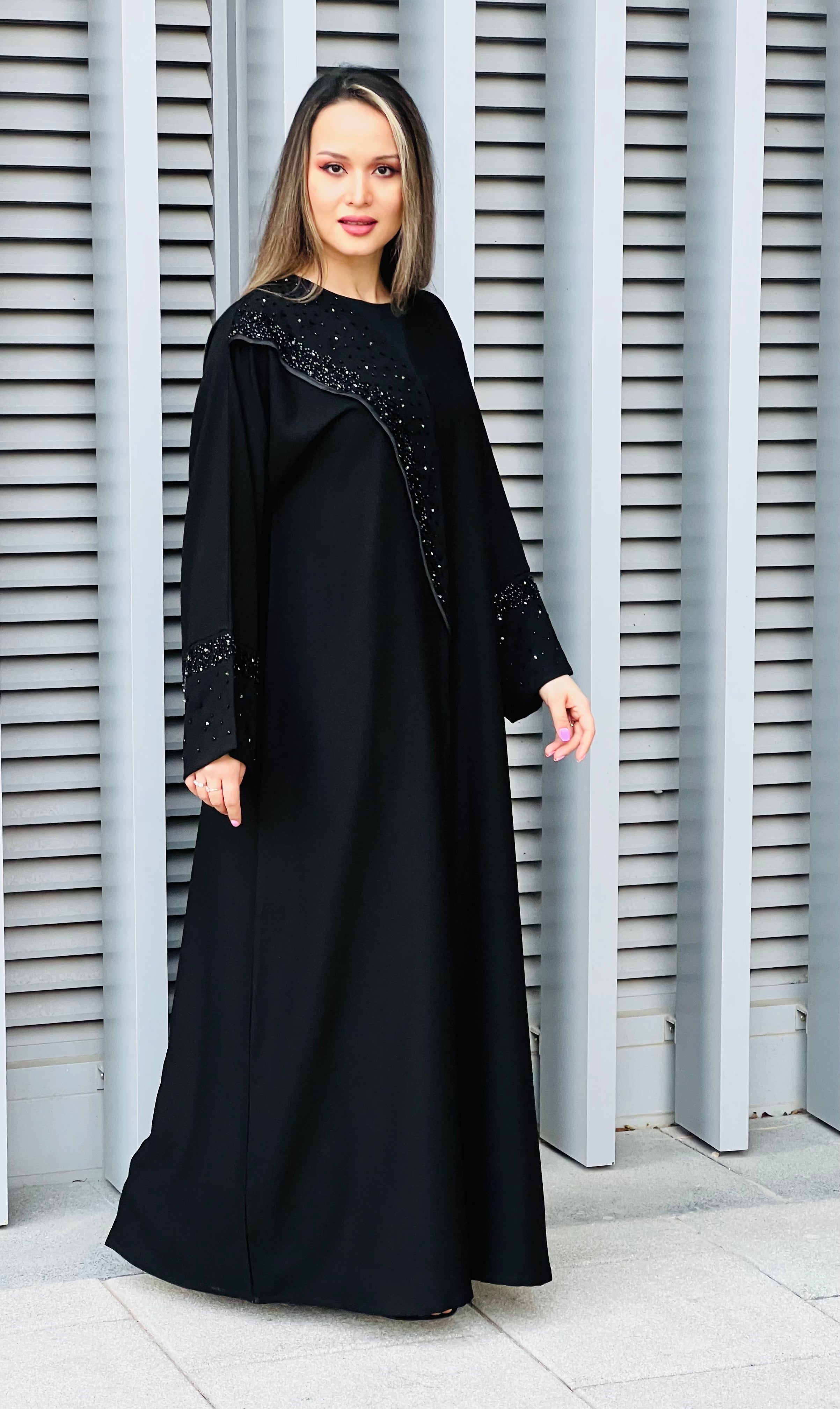 MOiSTREET Embroidered Korean Crepe Black Abaya