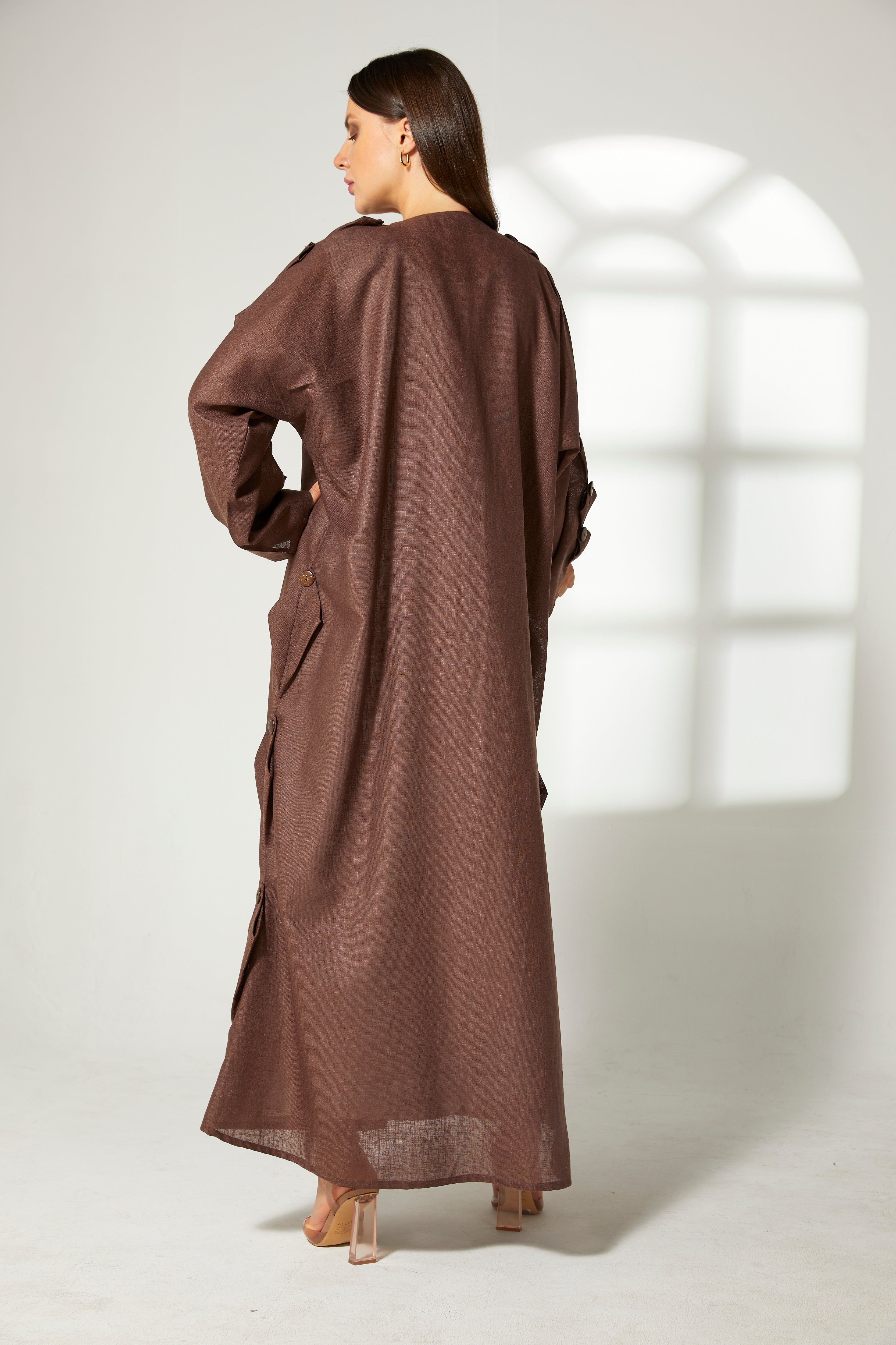 MOiSTREET Brown Linen Abaya