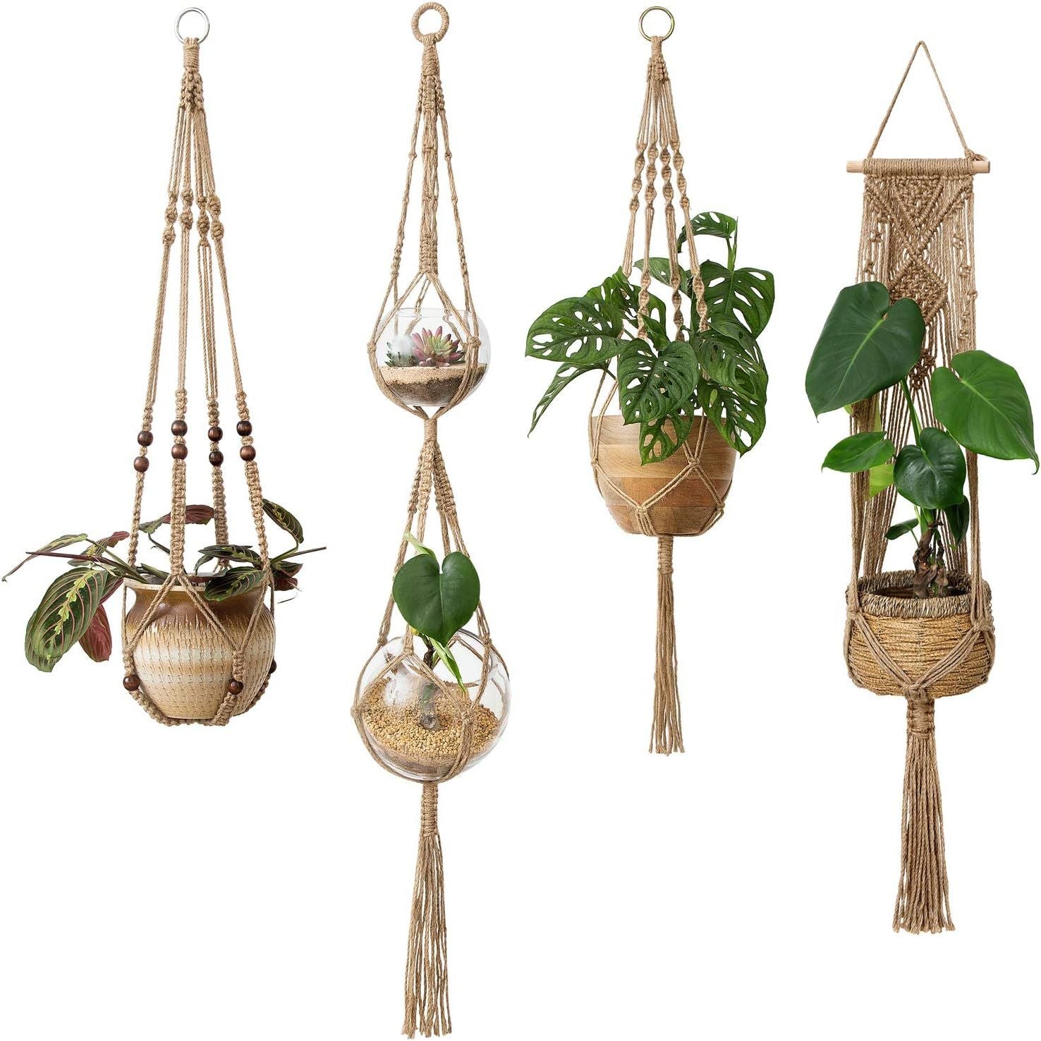 4pcs Macrame Plant Hangers Indoor Outdoor Hanging Planter Basket Flower Pot Holder