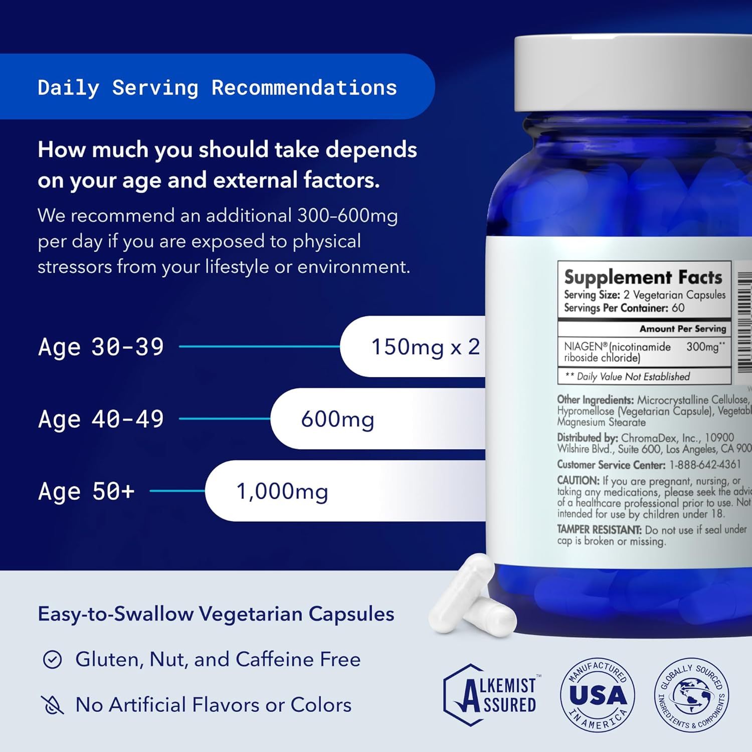 TRU NIAGEN Patented NAD+ Supplement for Anti Aging and Cell Regeneration, Niagen, 60 300 mg Servings | Supports Cellular Energy, Brain, Muscle | Nicotinamide Riboside (NR) Take 2 Daily | 2 Bottles