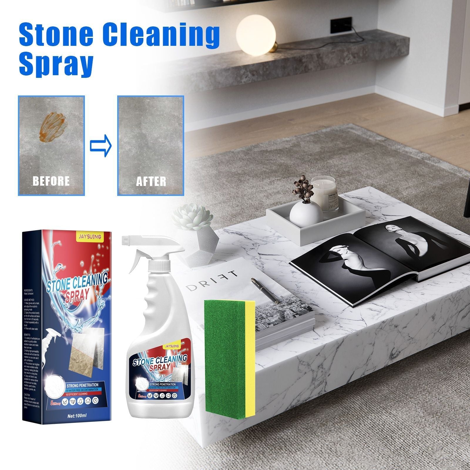Ceramic Stone Coating Cleaner, Marble Tile Scratch Repair, Eco-Friendly Decontamination ,1set