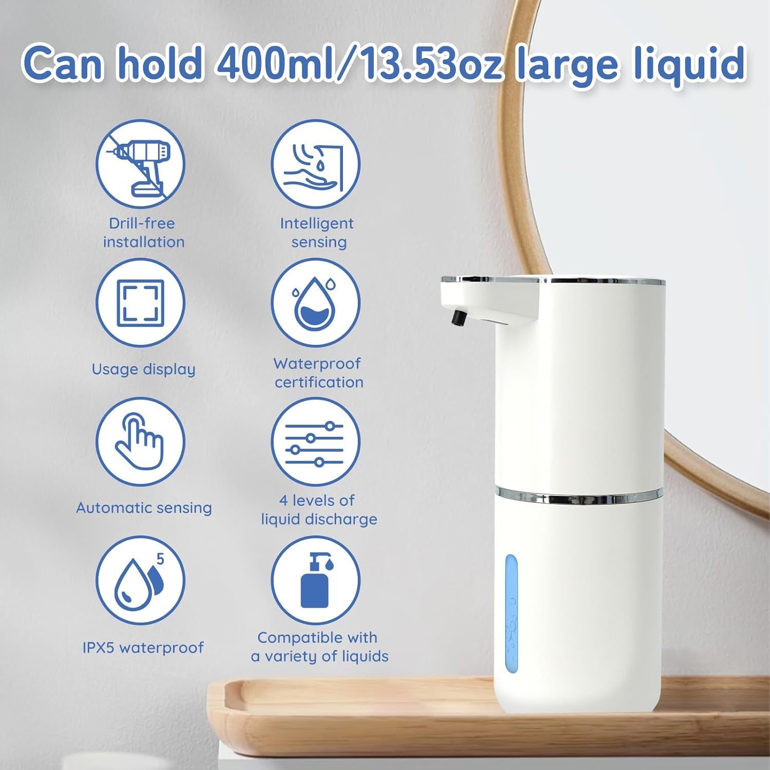 Foaming Soap Dispenser USB Rechargeable Automatic Soap Dispenser for Bathroom Kitchen