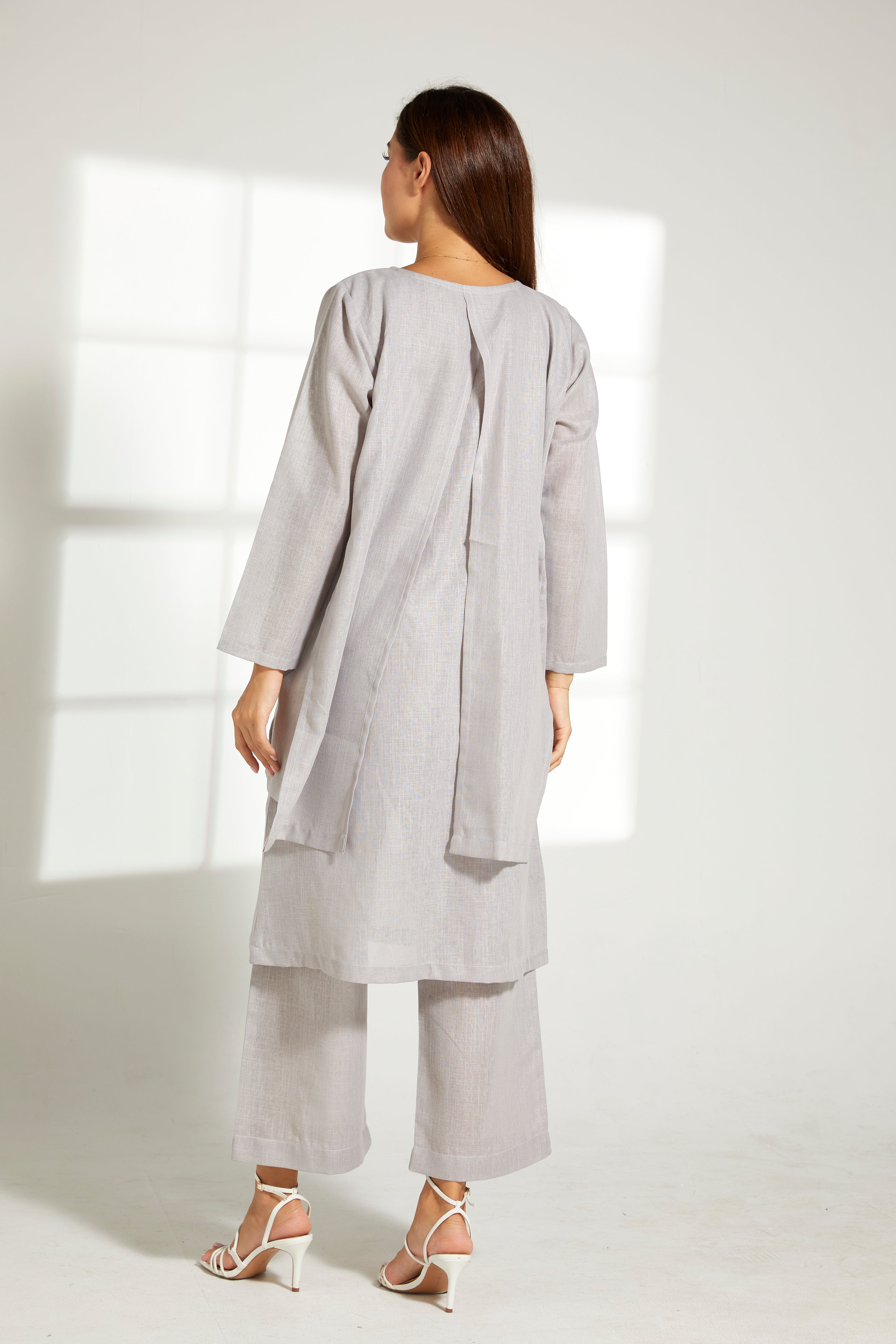 MOiSTREET Grey Linen Fabric Top and Pants Set