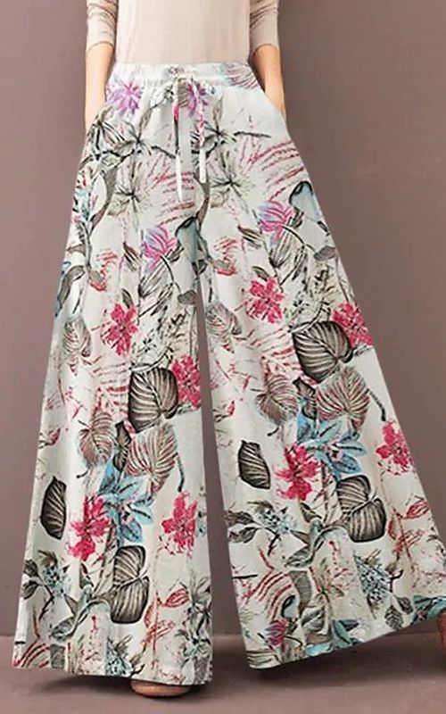 Women's Floral Printed Wide-Leg Pants with Elastic Waist