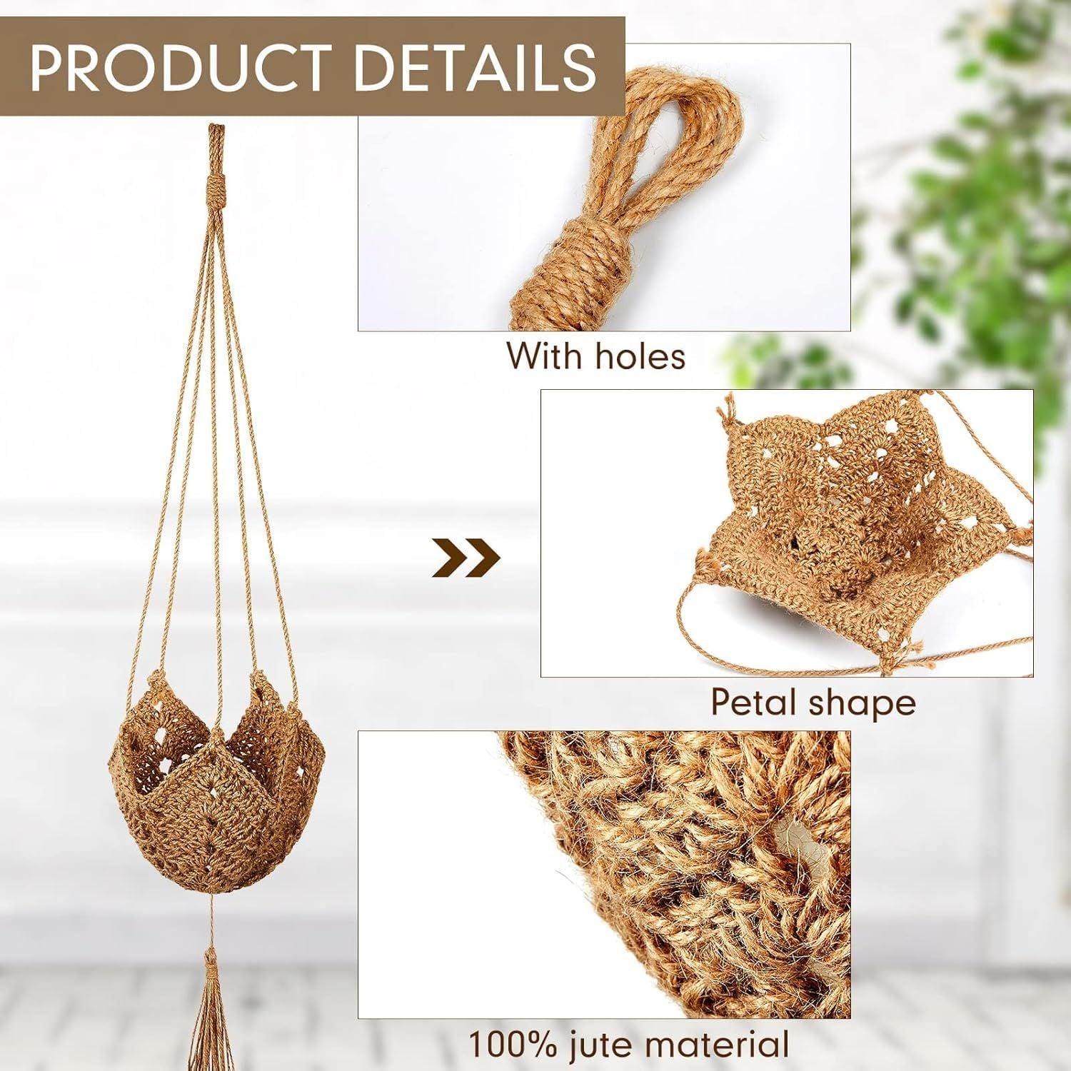 Macrame Plant Hangers Set of 2, Handwoven Cotton and Jute with Tassels, Indoor Hanging Planters for Home Decor, Storage Baskets